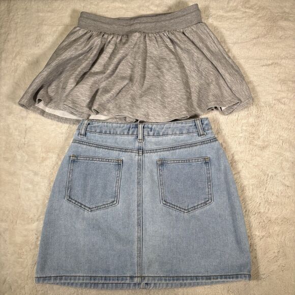Women’s Mini Skirt Lot Size Small Jean Denim Tennis Gray Grey Forever 21 Pockets - Picture 6 of 7
